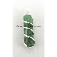 Green Aventurne ( Light) Cage Wrapped Pencil Pendant
